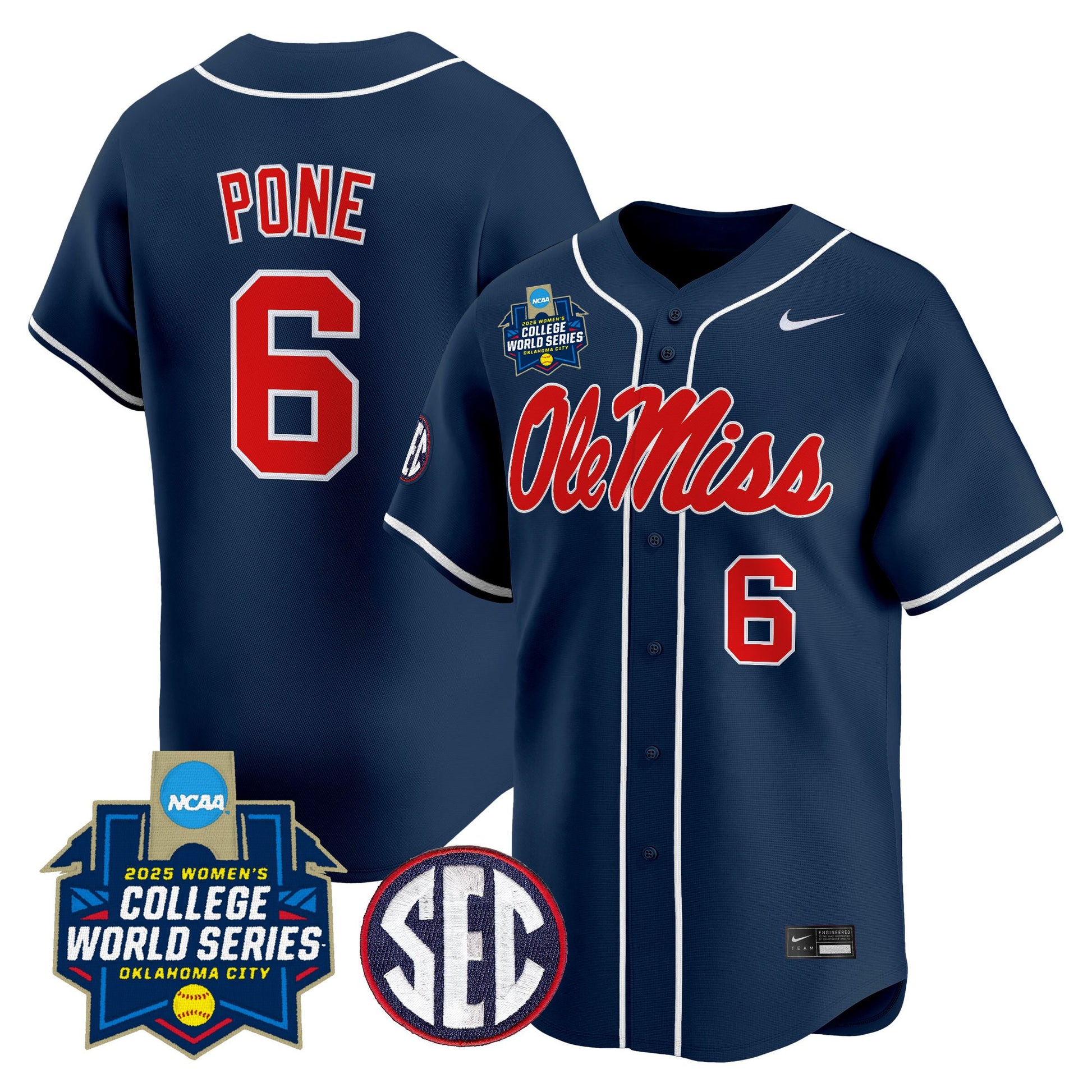 Men's Size - Ole Miss Rebels Softball 2025 World Series (WCWS) Vapor Premier Limited Jersey - All Stitched