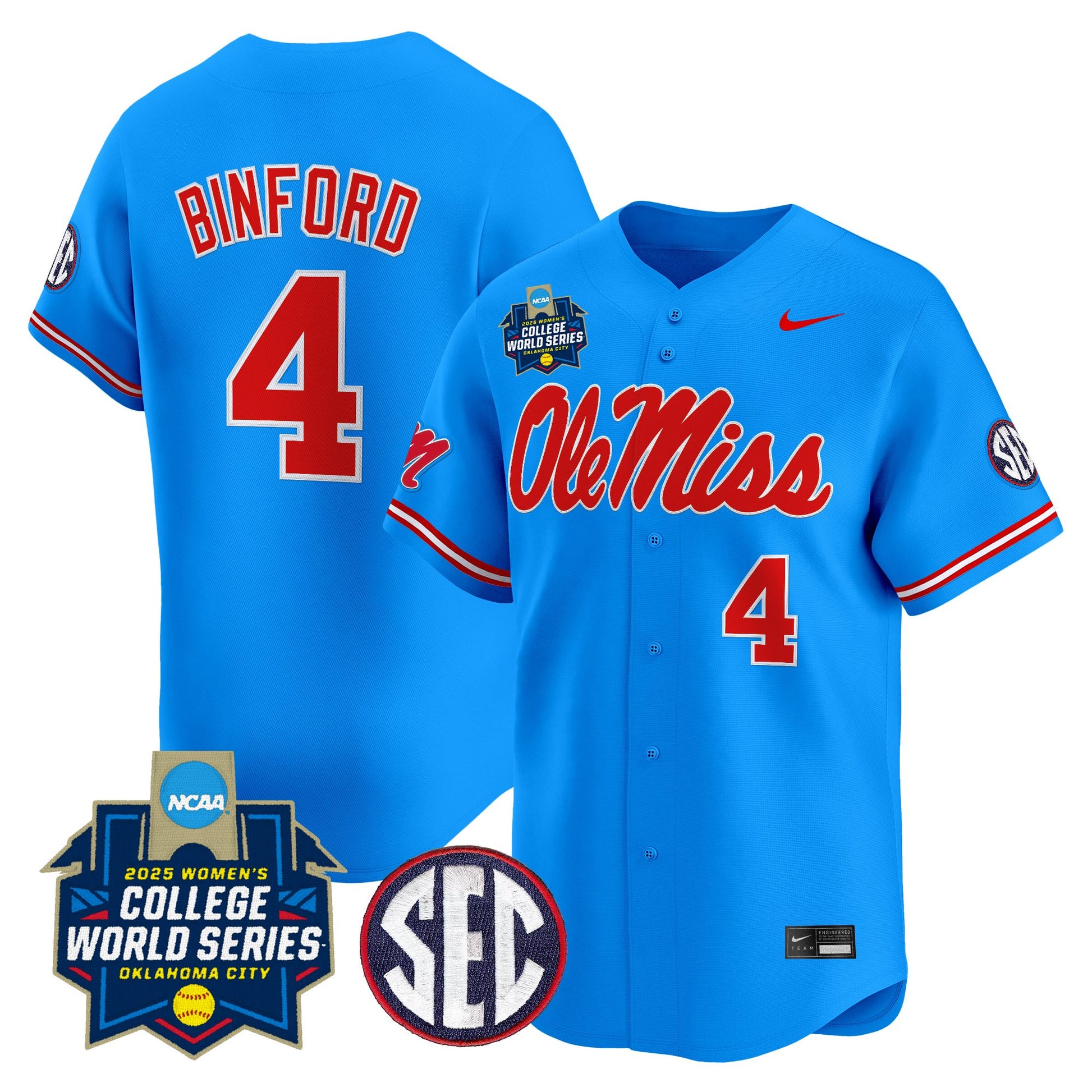 Men's Size - Ole Miss Rebels Softball 2025 World Series (WCWS) Vapor Premier Limited Jersey - All Stitched