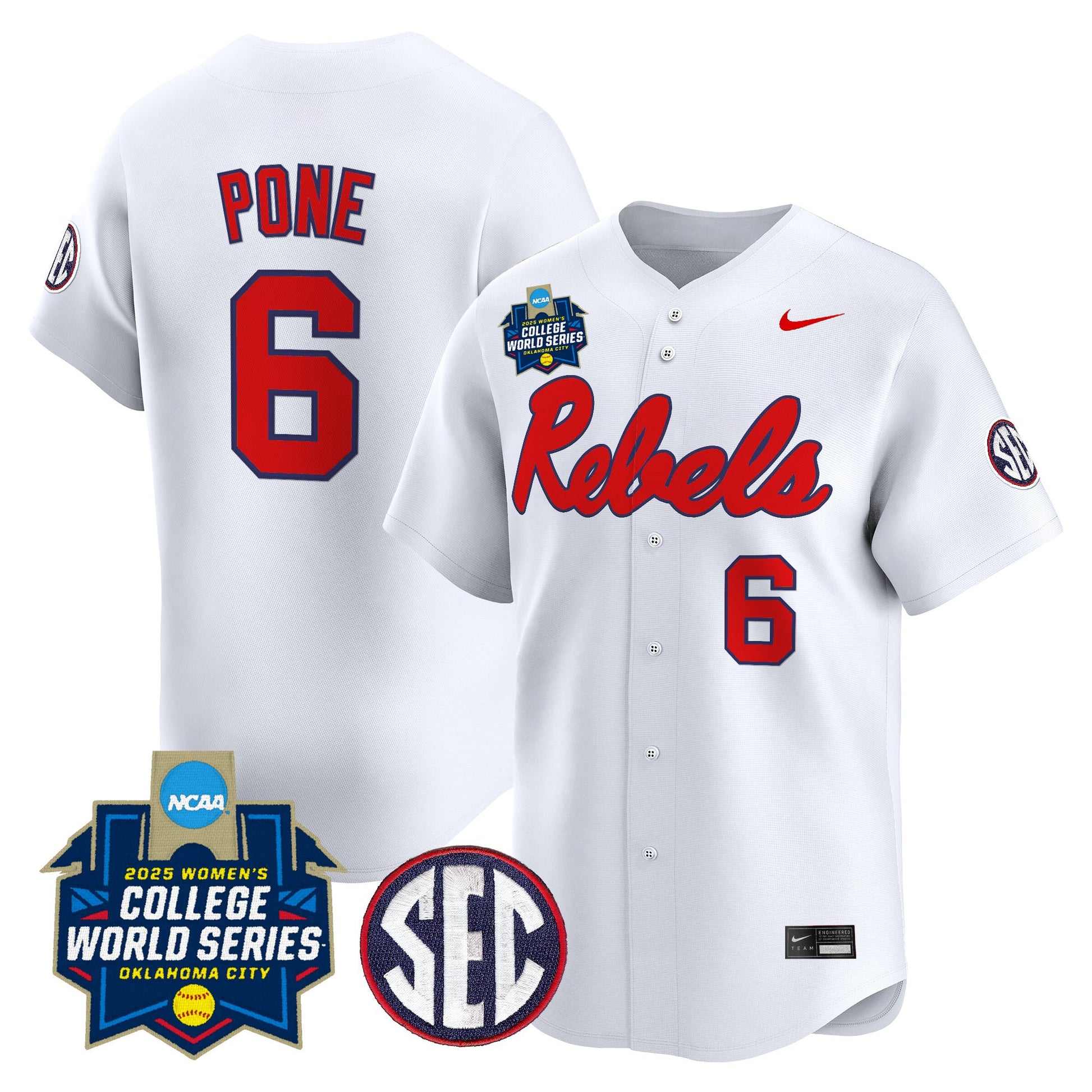 Men's Size - Ole Miss Rebels Softball 2025 World Series (WCWS) Vapor Premier Limited Jersey - All Stitched