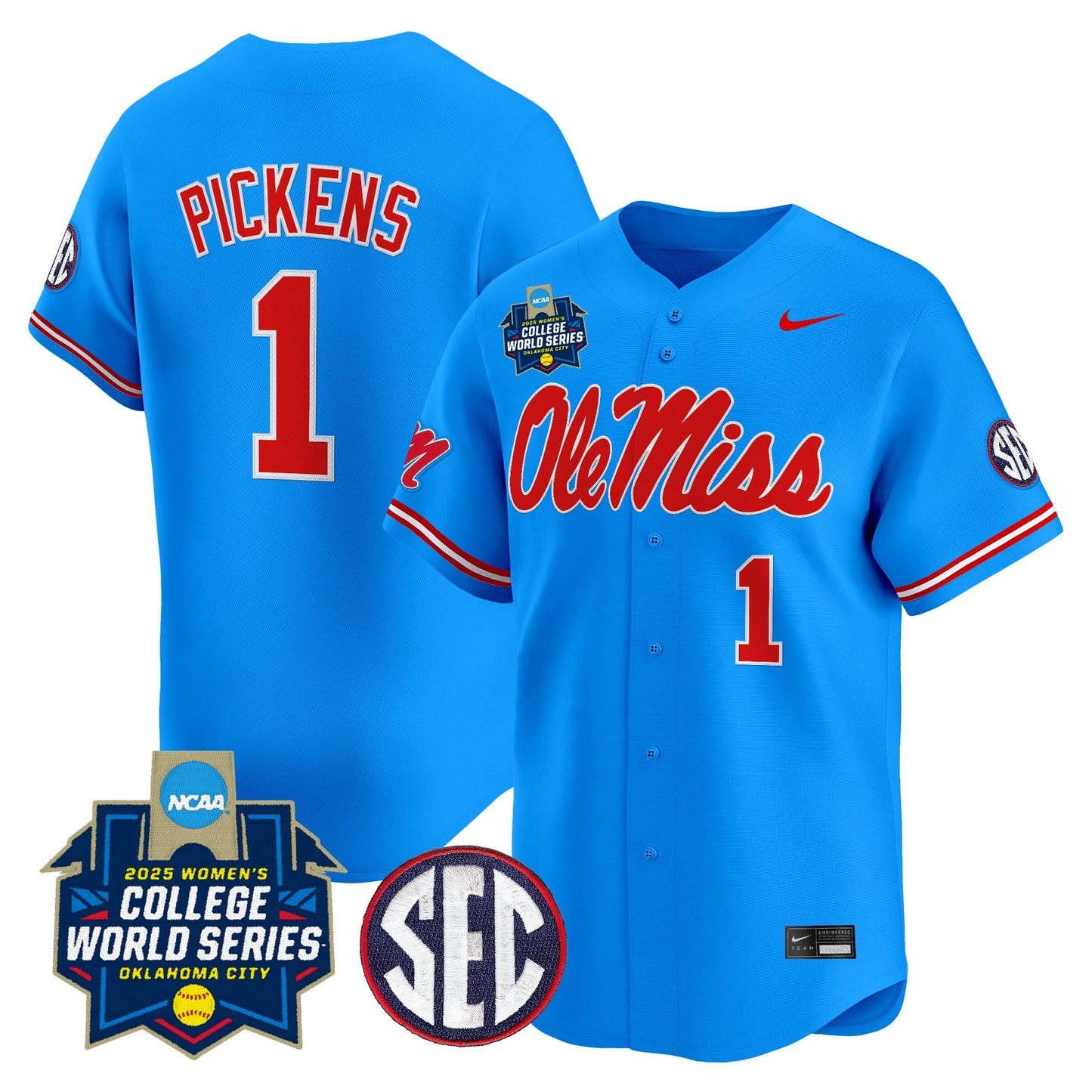 Men's Size - Ole Miss Rebels Softball 2025 World Series (WCWS) Vapor Premier Limited Jersey - All Stitched