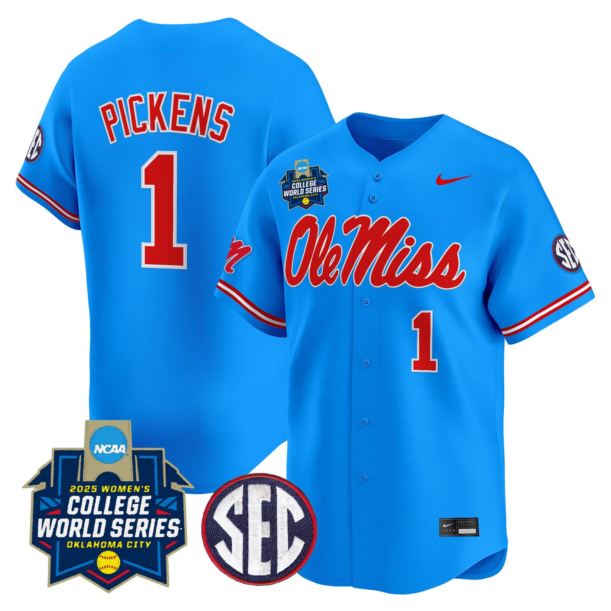 Men's Size - Ole Miss Rebels Softball 2025 World Series (WCWS) Vapor Premier Limited Jersey - All Stitched