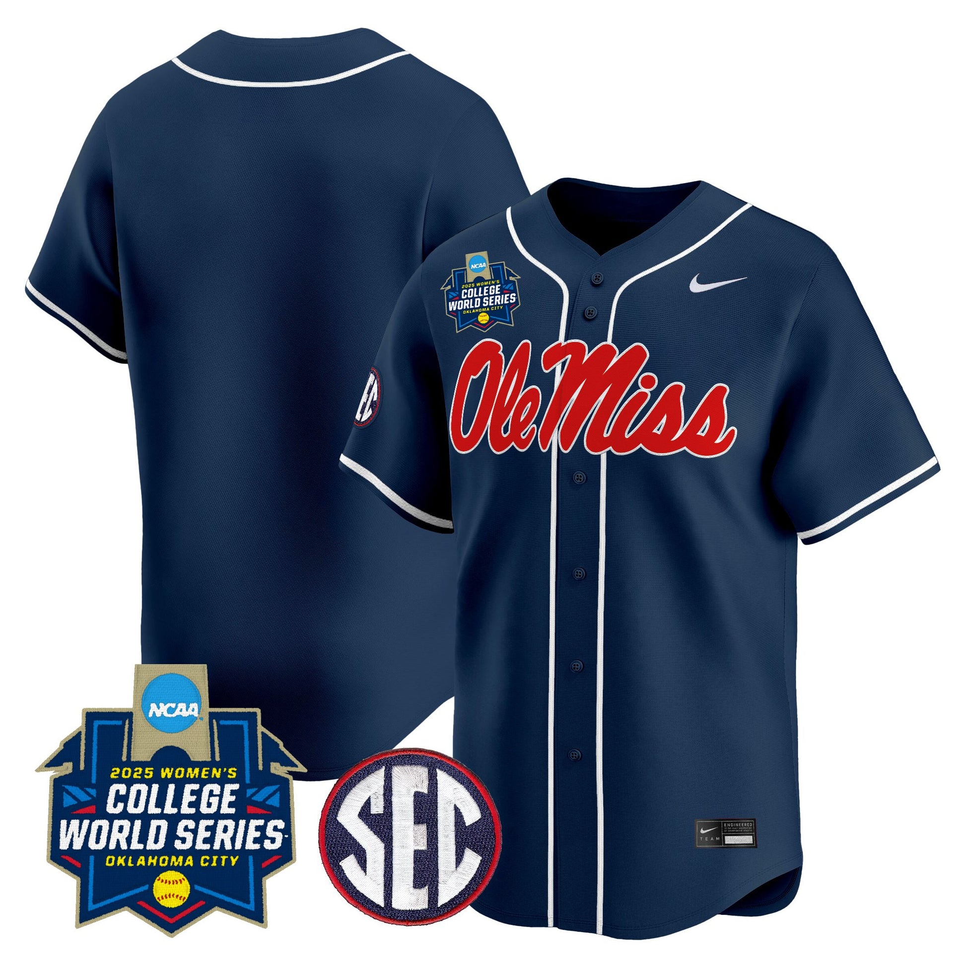Men's Size - Ole Miss Rebels Softball 2025 World Series (WCWS) Vapor Premier Limited Jersey - All Stitched