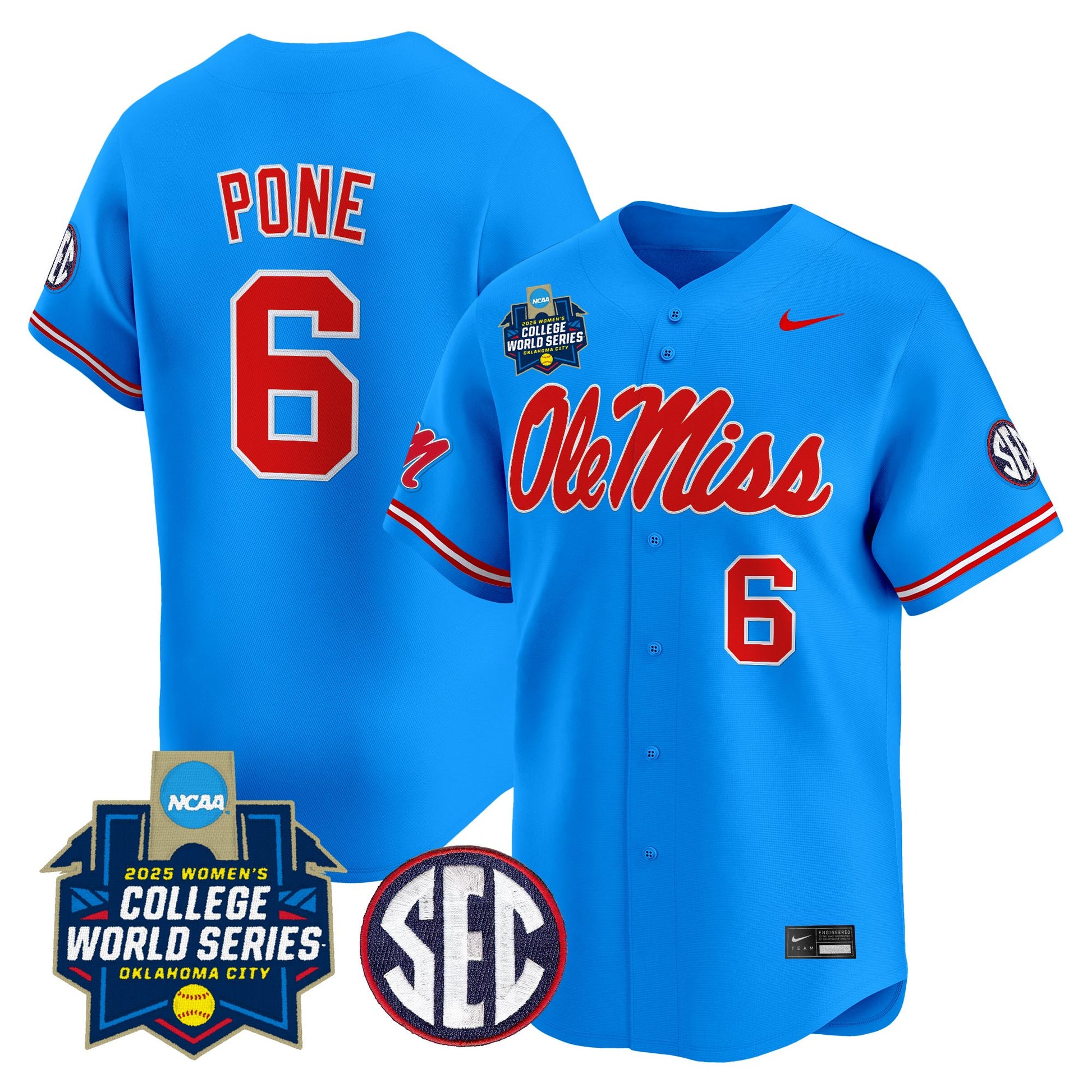 Men's Size - Ole Miss Rebels Softball 2025 World Series (WCWS) Vapor Premier Limited Jersey - All Stitched