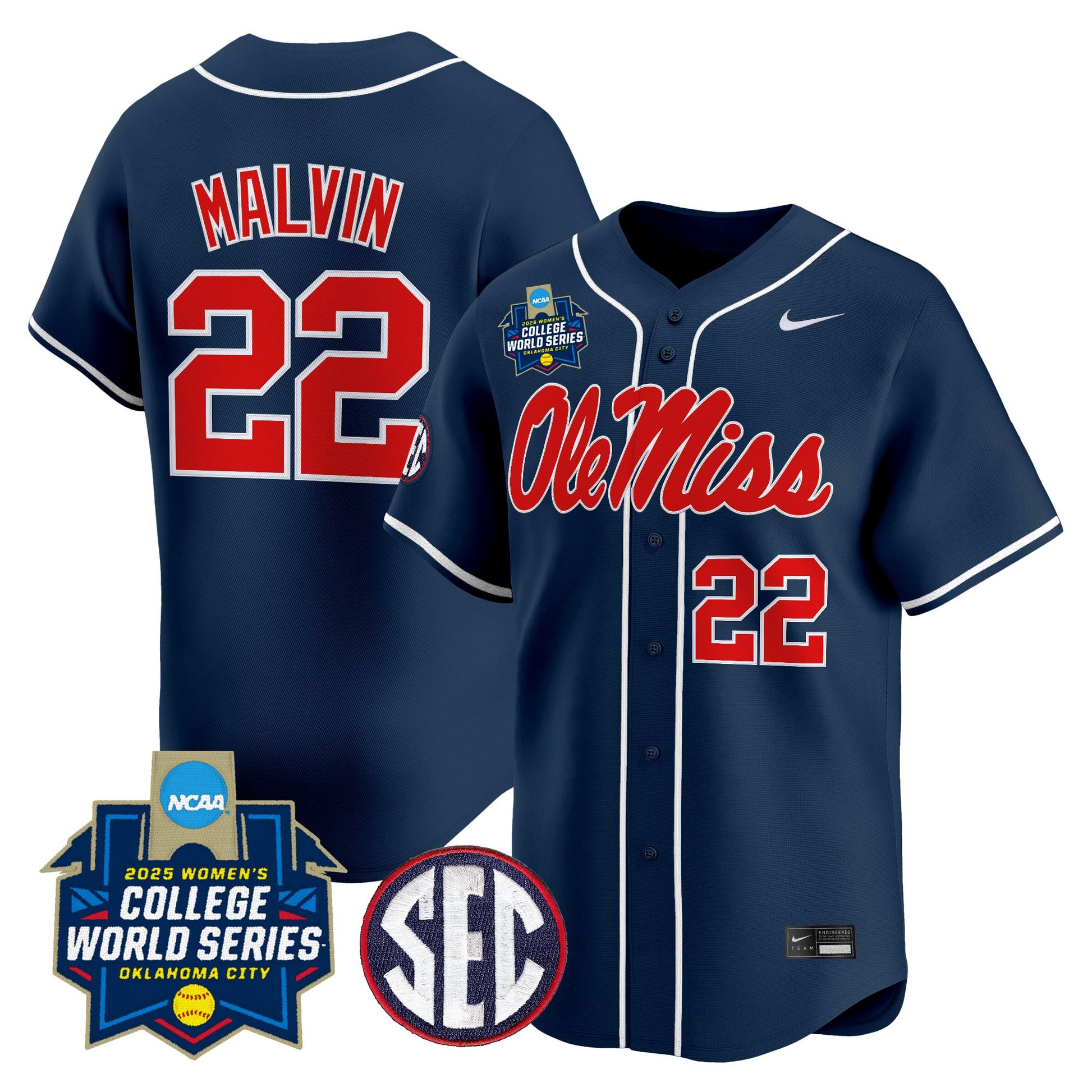 Men's Size - Ole Miss Rebels Softball 2025 World Series (WCWS) Vapor Premier Limited Jersey - All Stitched