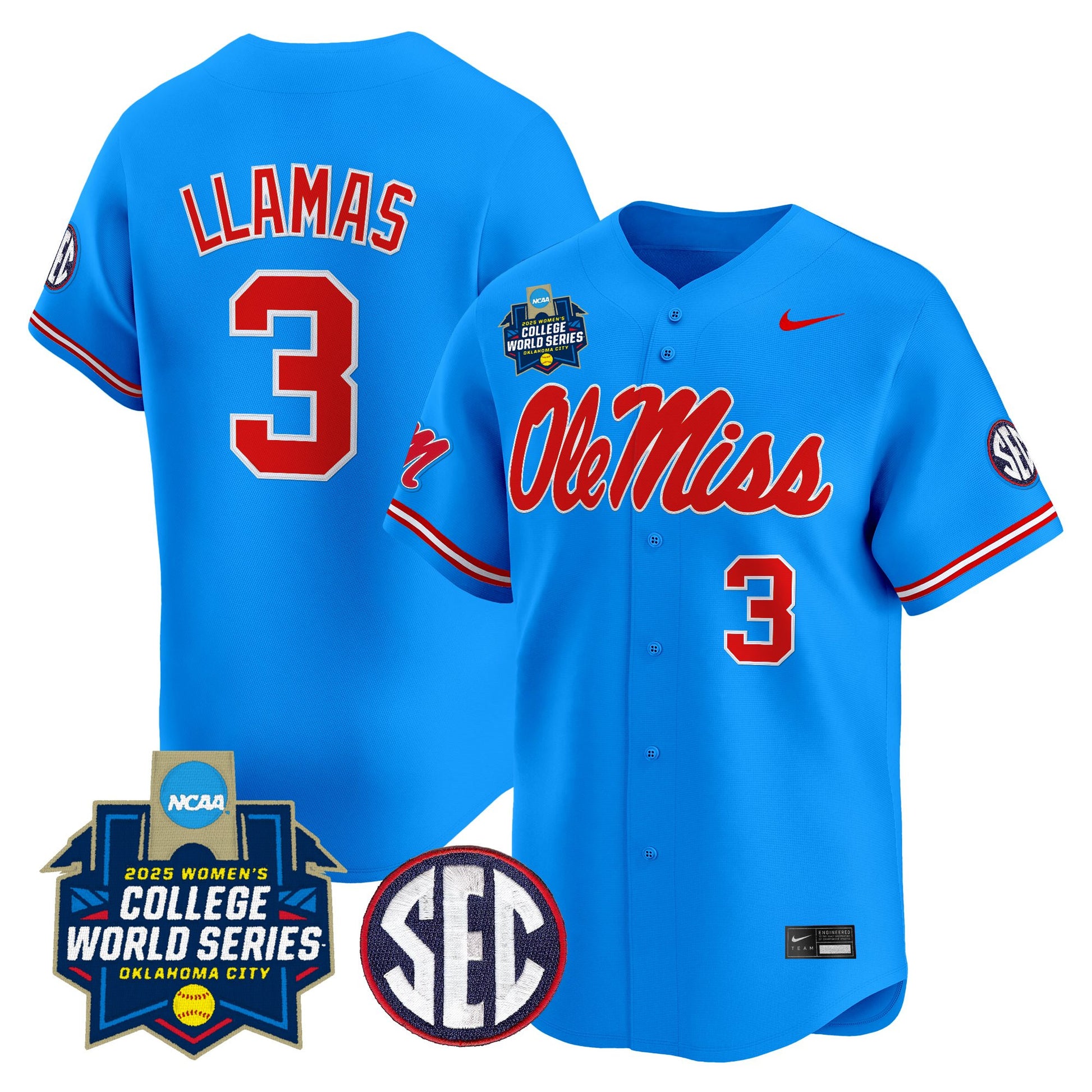 Men's Size - Ole Miss Rebels Softball 2025 World Series (WCWS) Vapor Premier Limited Jersey - All Stitched
