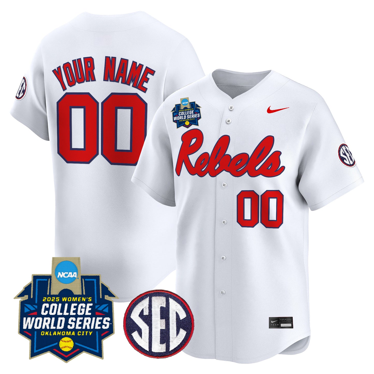 Ole Miss Rebels Softball 2025 World Series (WCWS) Vapor Premier Limited Custom Jersey - All Stitched