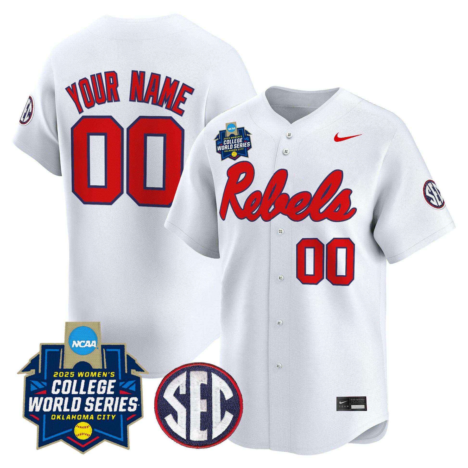Ole Miss Rebels Softball 2025 World Series (WCWS) Vapor Premier Limited Custom Jersey - All Stitched
