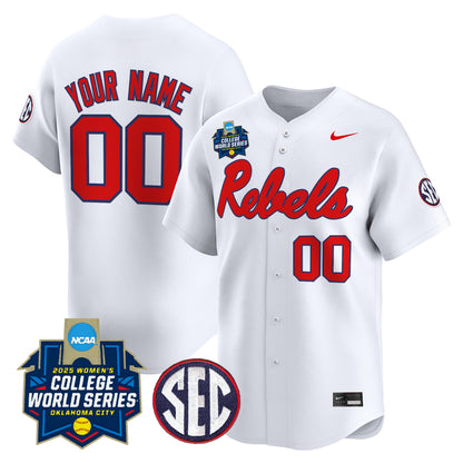 Ole Miss Rebels Softball 2025 World Series (WCWS) Vapor Premier Limited Custom Jersey - All Stitched