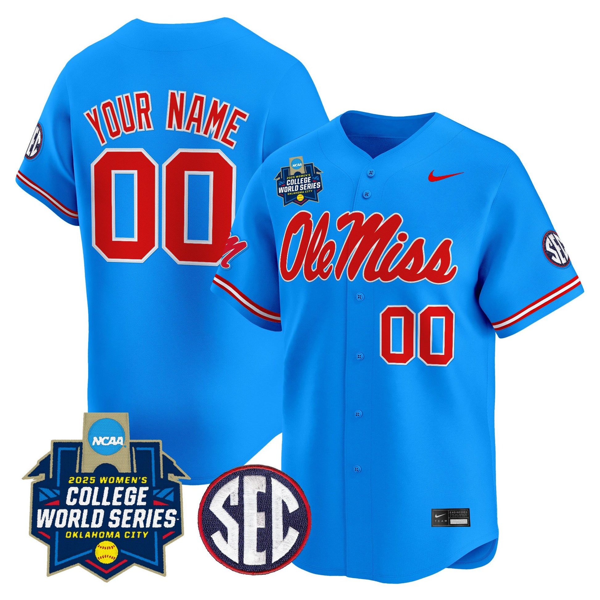 Ole Miss Rebels Softball 2025 World Series (WCWS) Vapor Premier Limited Custom Jersey - All Stitched