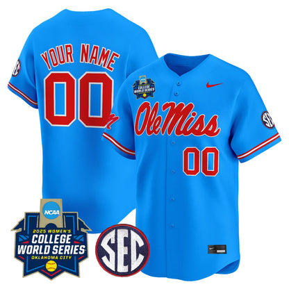 Ole Miss Rebels Softball 2025 World Series (WCWS) Vapor Premier Limited Custom Jersey - All Stitched