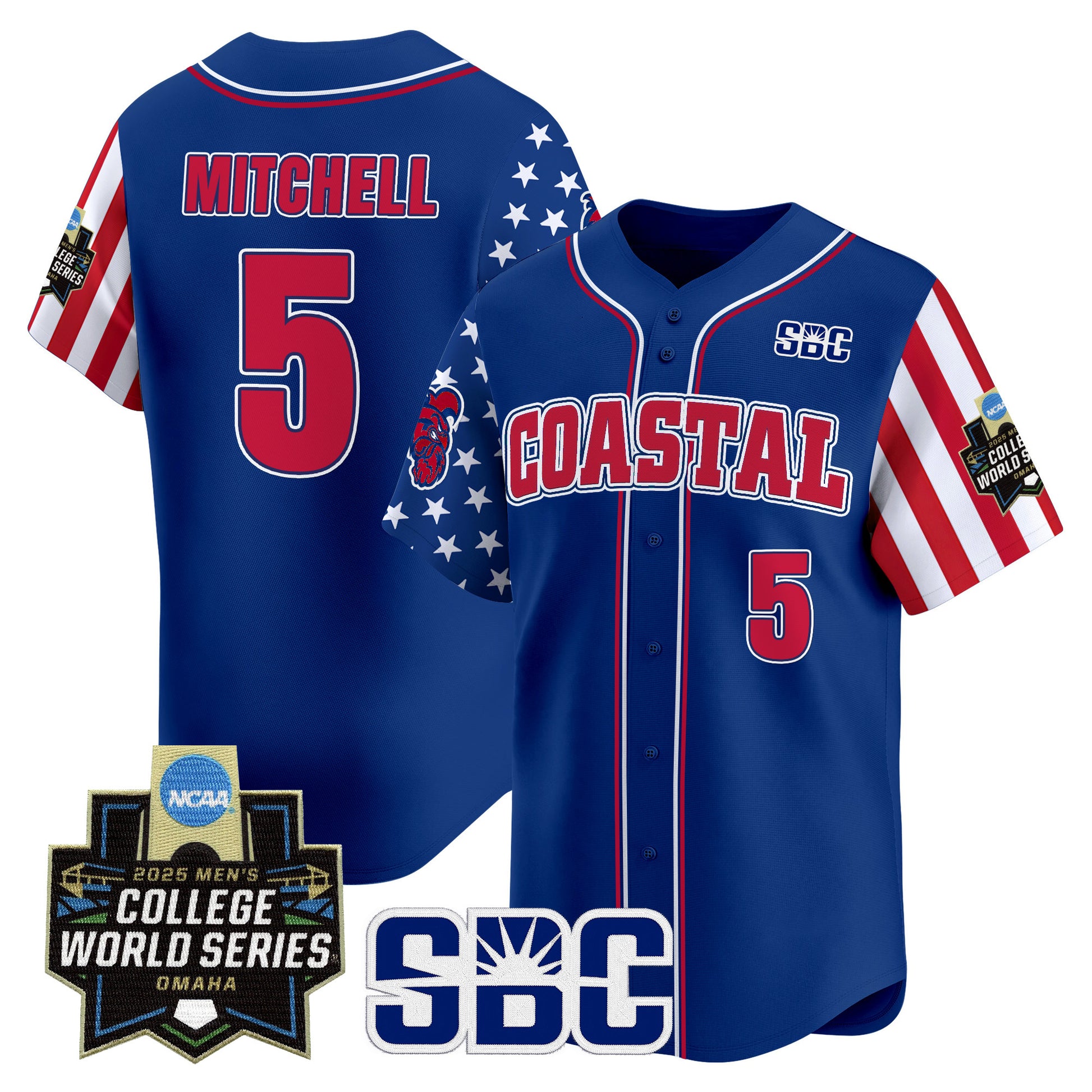 Men's Coastal Carolina Chanticleers 2025 Independence Day Vapor Premier Limited Jersey - World Series Patch - All Stitched