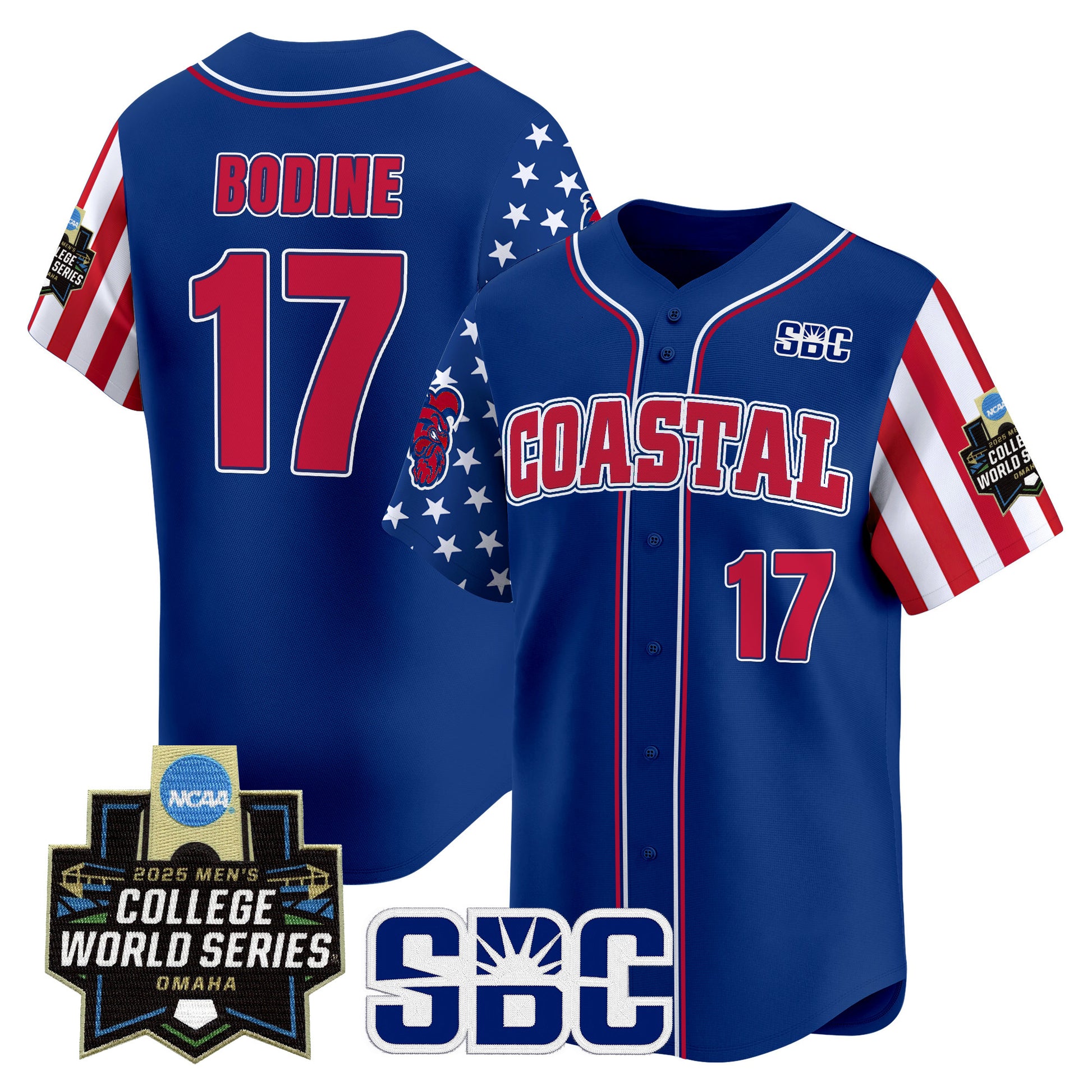 Men's Coastal Carolina Chanticleers 2025 Independence Day Vapor Premier Limited Jersey - World Series Patch - All Stitched
