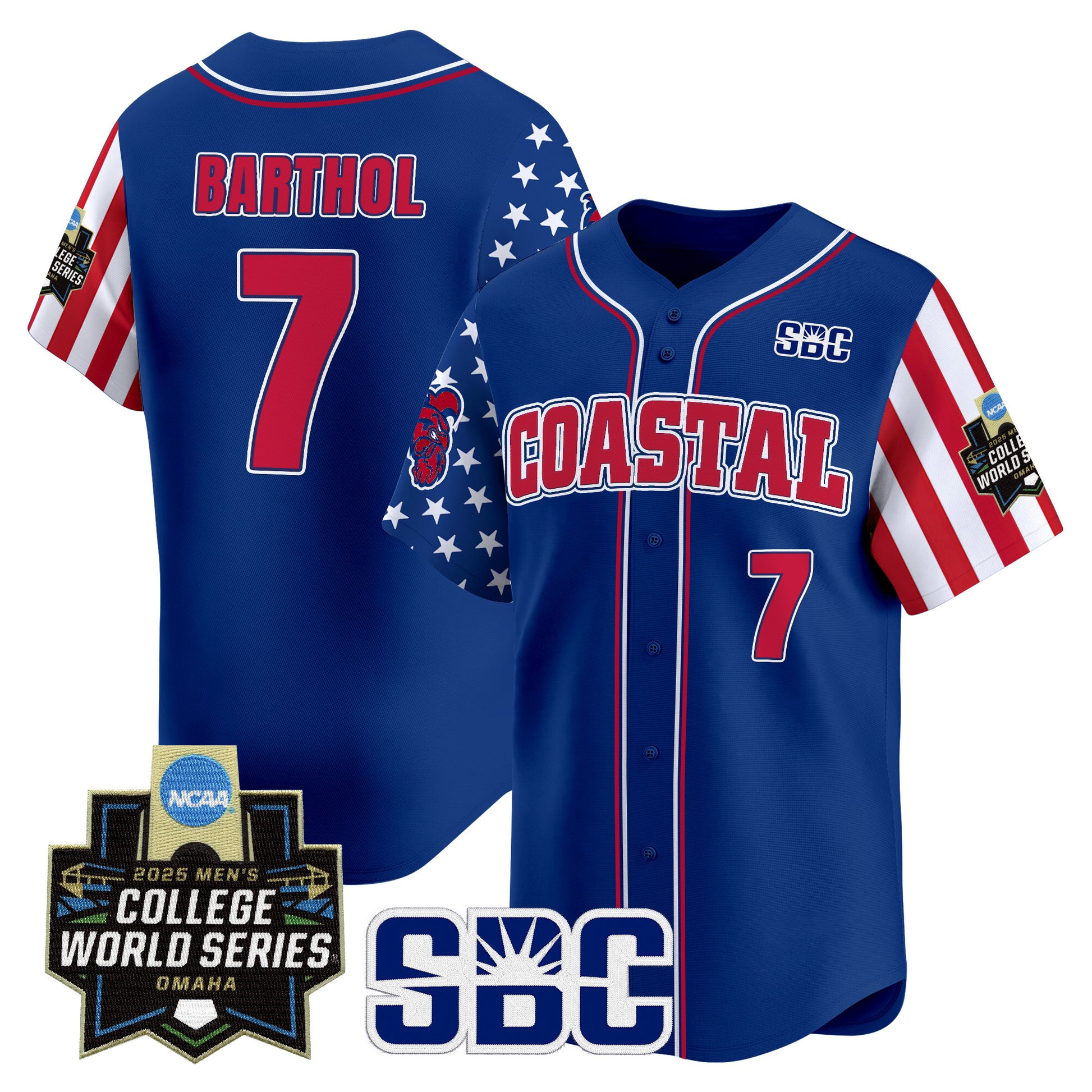 Men's Coastal Carolina Chanticleers 2025 Independence Day Vapor Premier Limited Jersey - World Series Patch - All Stitched