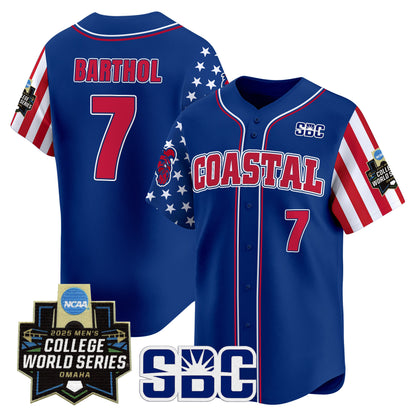 Men's Coastal Carolina Chanticleers 2025 Independence Day Vapor Premier Limited Jersey - World Series Patch - All Stitched