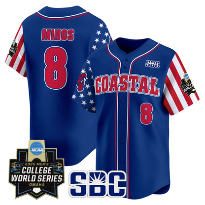Men's Coastal Carolina Chanticleers 2025 Independence Day Vapor Premier Limited Jersey - World Series Patch - All Stitched