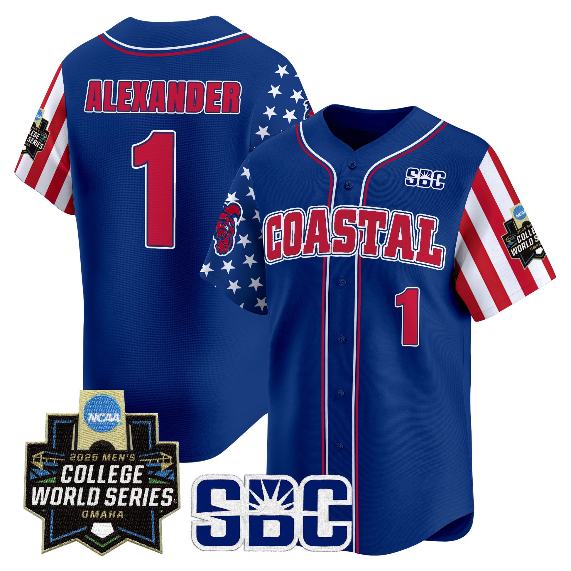 Men's Coastal Carolina Chanticleers 2025 Independence Day Vapor Premier Limited Jersey - World Series Patch - All Stitched