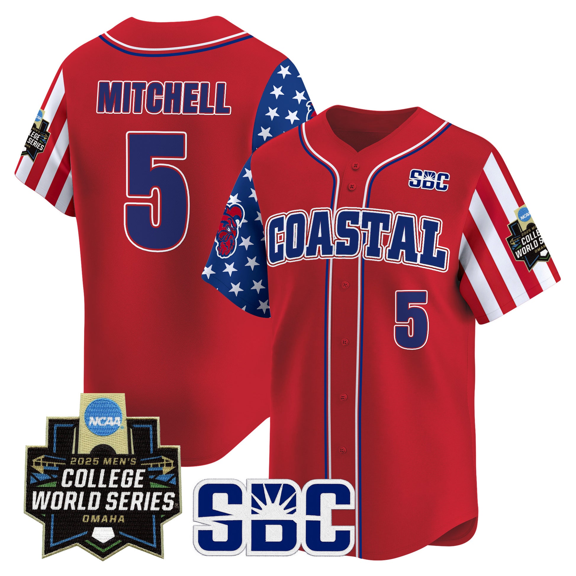 Men's Coastal Carolina Chanticleers 2025 Independence Day Vapor Premier Limited Jersey - World Series Patch - All Stitched