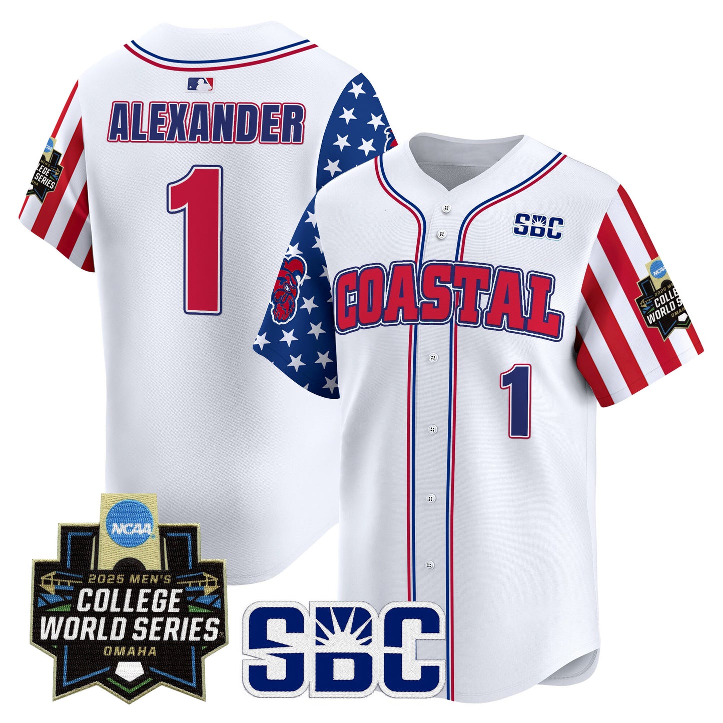 Men's Coastal Carolina Chanticleers 2025 Independence Day Vapor Premier Limited Jersey - World Series Patch - All Stitched
