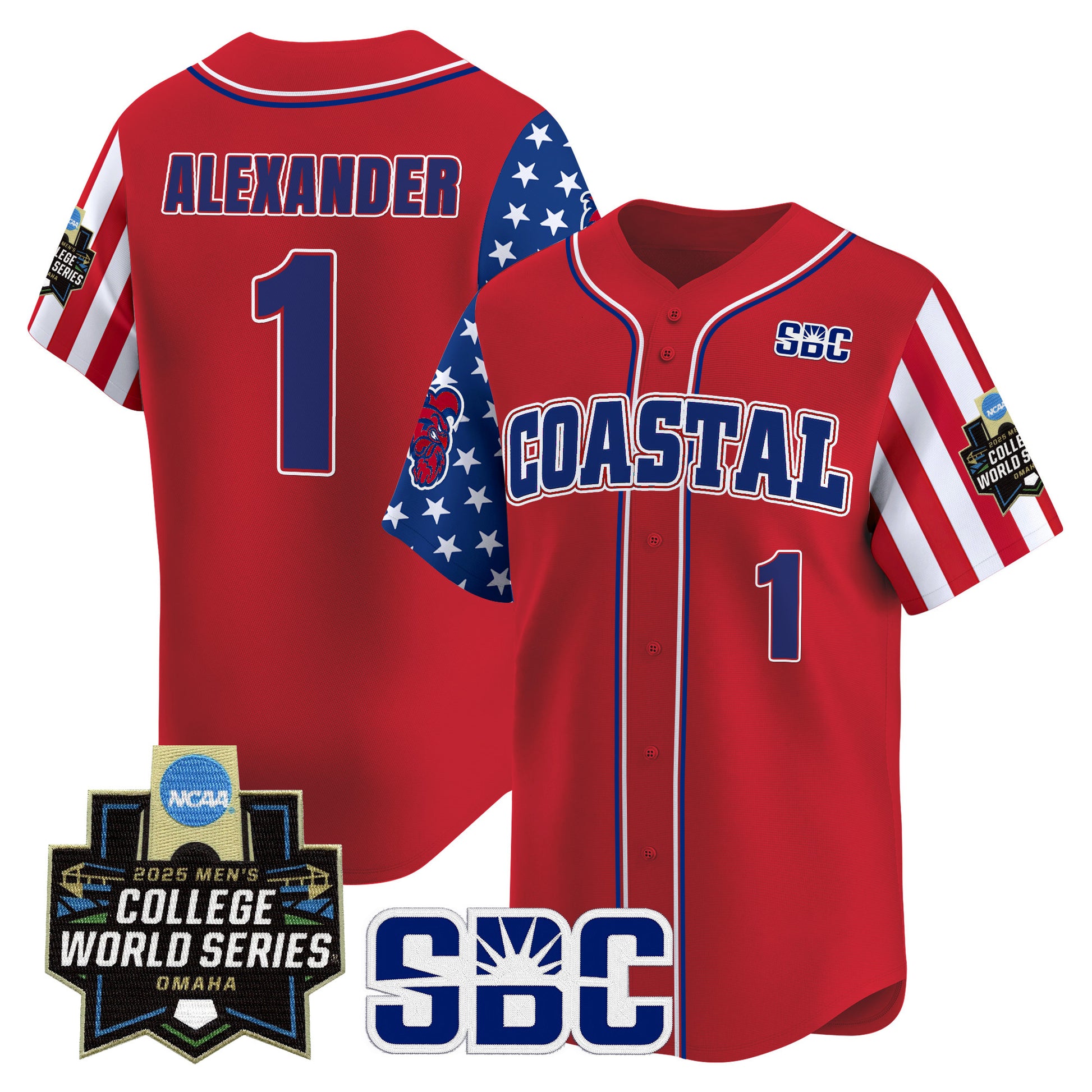 Men's Coastal Carolina Chanticleers 2025 Independence Day Vapor Premier Limited Jersey - World Series Patch - All Stitched