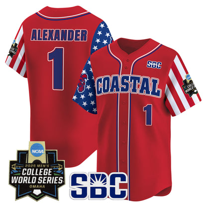 Men's Coastal Carolina Chanticleers 2025 Independence Day Vapor Premier Limited Jersey - World Series Patch - All Stitched