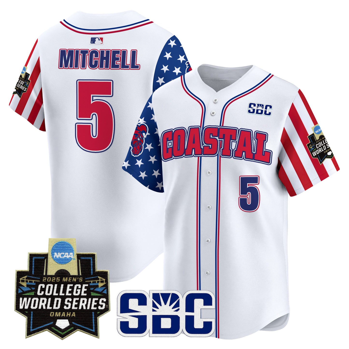 Men's Coastal Carolina Chanticleers 2025 Independence Day Vapor Premier Limited Jersey - World Series Patch - All Stitched