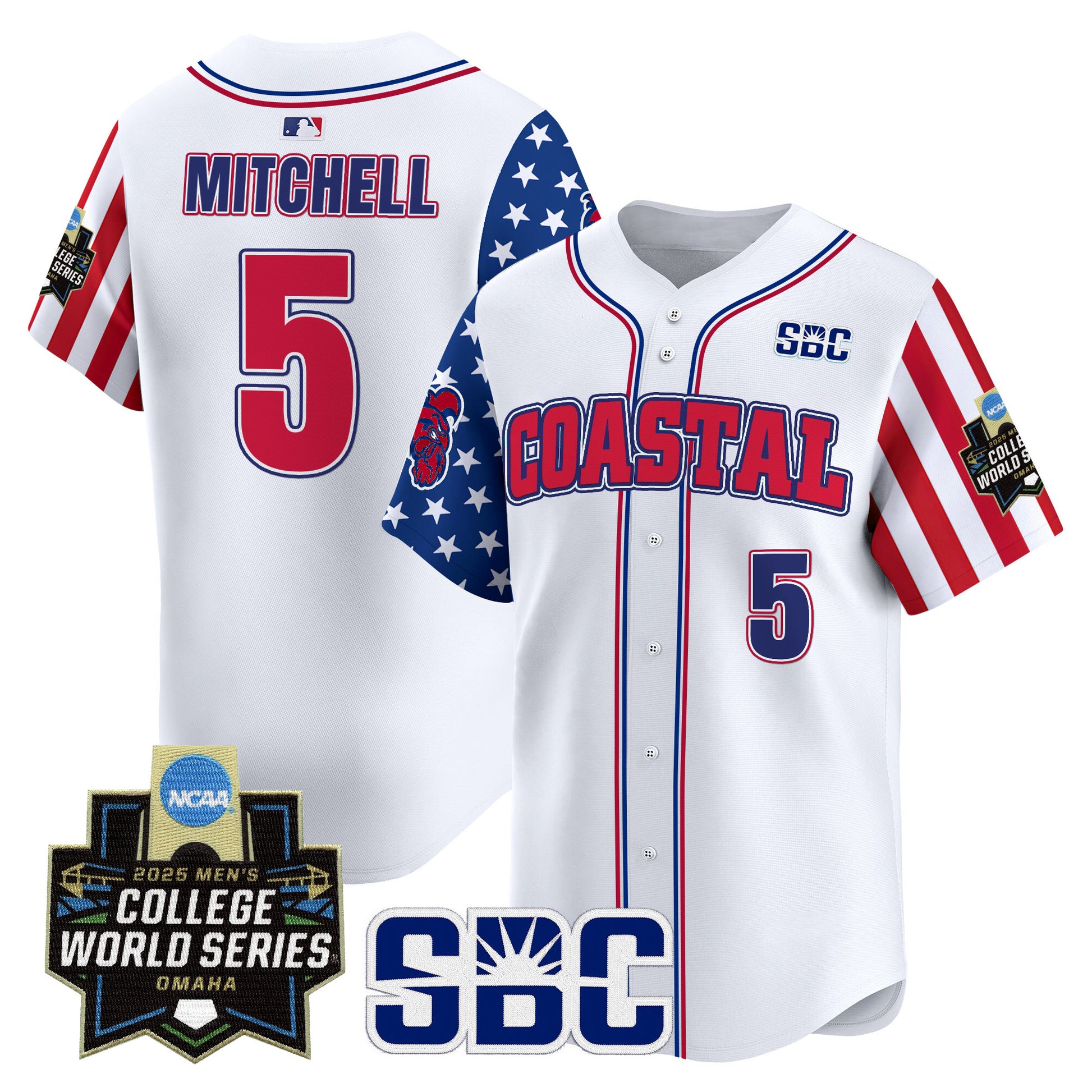 Men's Coastal Carolina Chanticleers 2025 Independence Day Vapor Premier Limited Jersey - World Series Patch - All Stitched