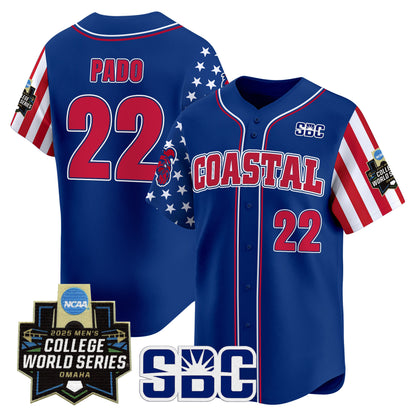Men's Coastal Carolina Chanticleers 2025 Independence Day Vapor Premier Limited Jersey - World Series Patch - All Stitched