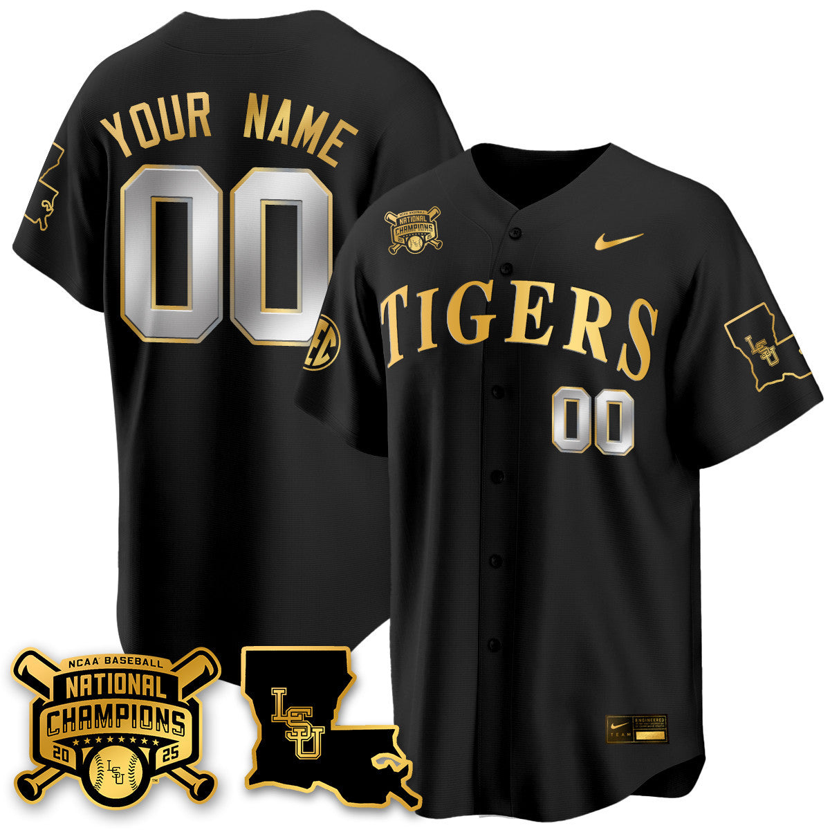 LSU Tigers 2025 World Series Champions Limited Gold Custom Jersey - All Stitched