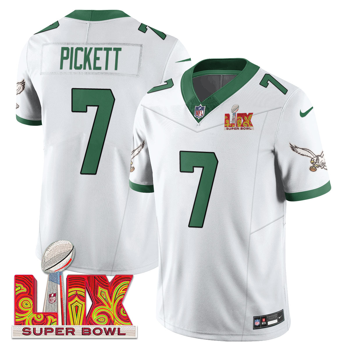 Philadelphia Eagles Super Bowl LIX Patch Vapor Limited Jersey - All Stitched