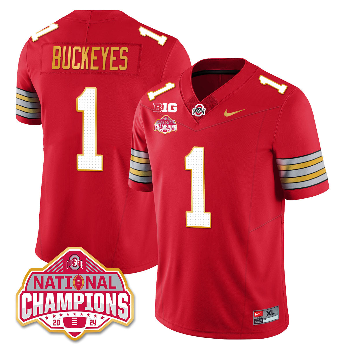 Ohio State Buckeyes 'Heritage Stripe' 2025 CFP Patch - National Champions Jersey - All Stitched