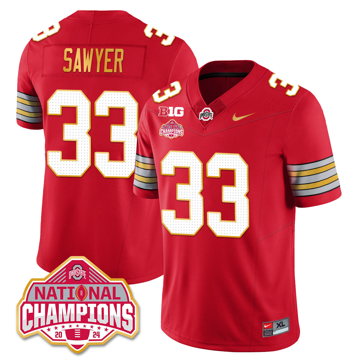 Ohio State Buckeyes 'Heritage Stripe' 2025 CFP Patch - National Champions Jersey - All Stitched