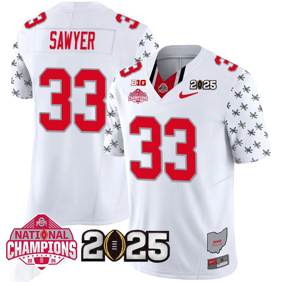 Ohio State Buckeyes 'Heritage Stripe' 2025 CFP Patch - National Champions Jersey - All Stitched
