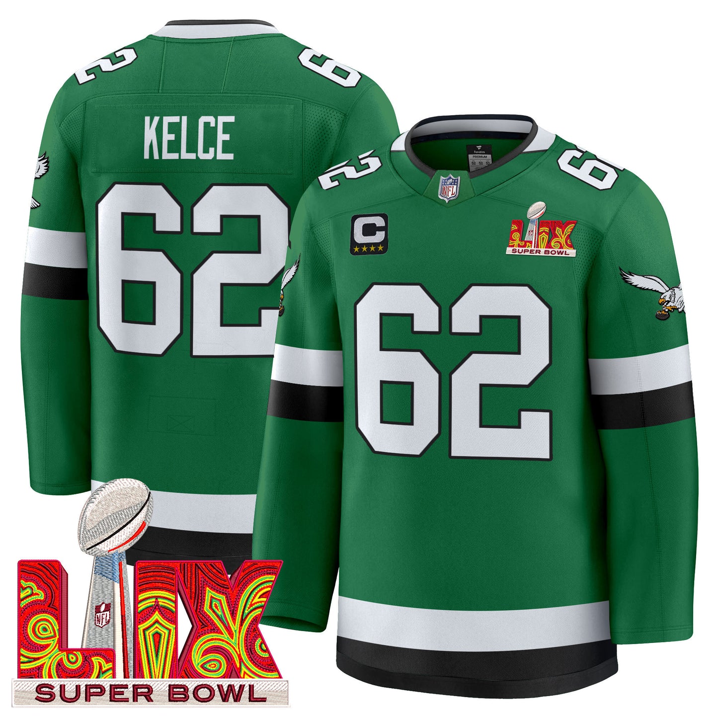 Eagles Kelly Green Hockey Premium Jersey V2 - All Stitched
