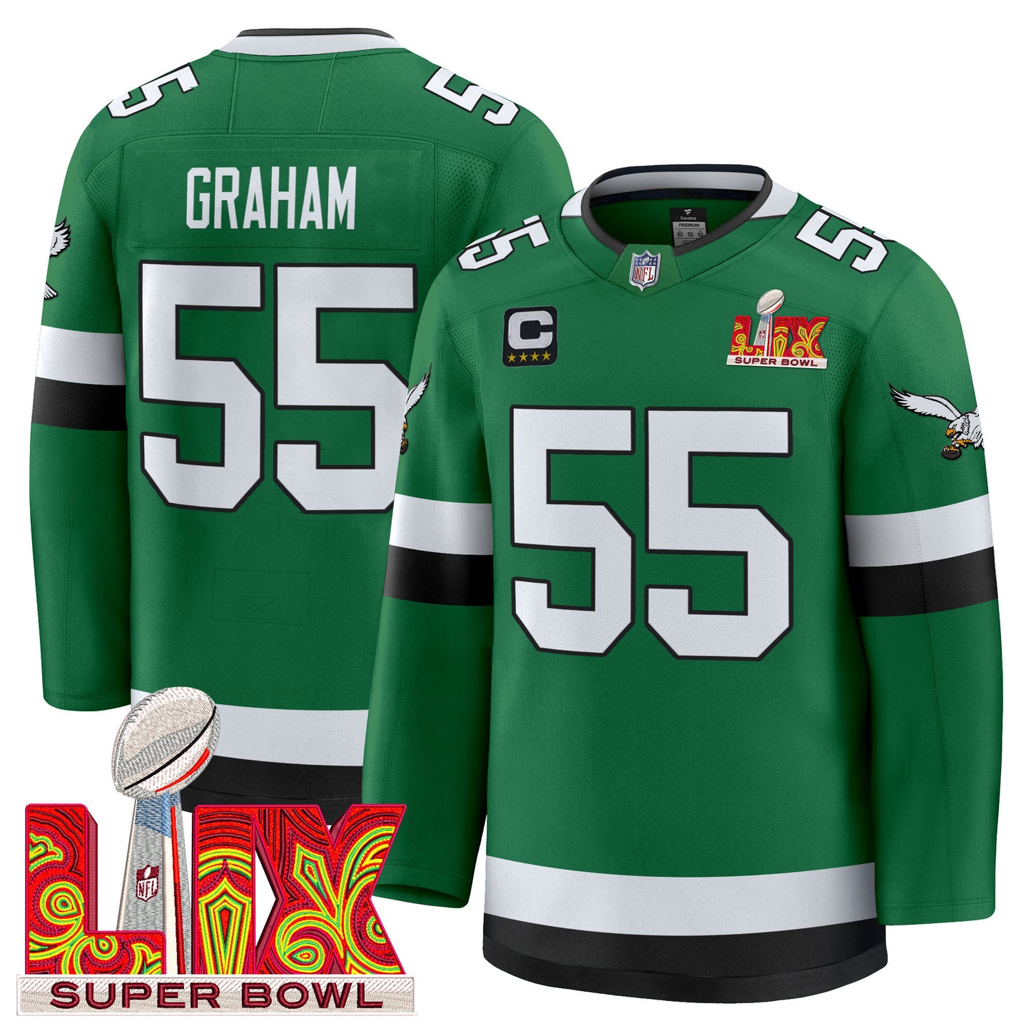Eagles Kelly Green Hockey Premium Jersey V2 - All Stitched
