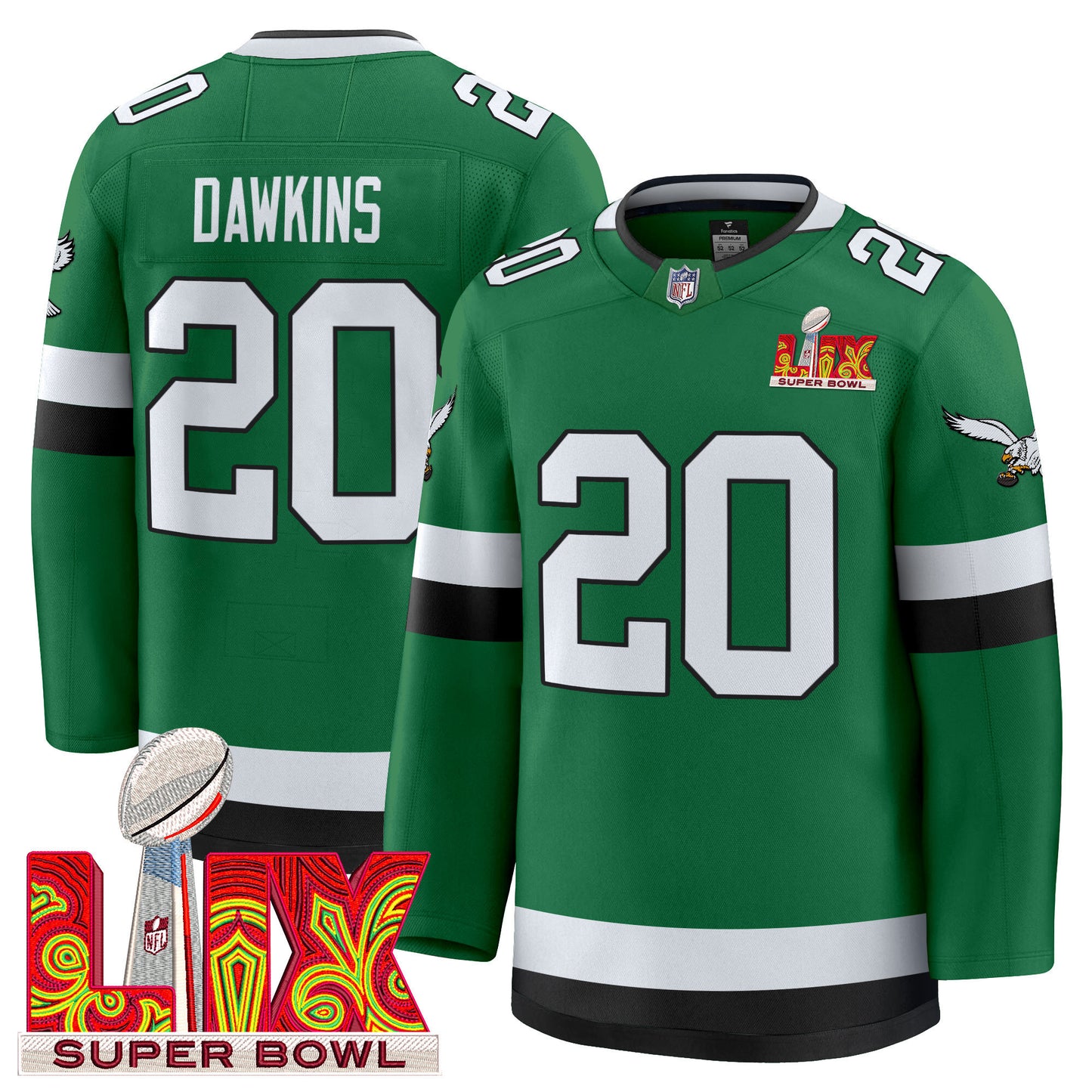 Eagles Kelly Green Hockey Premium Jersey V2 - All Stitched