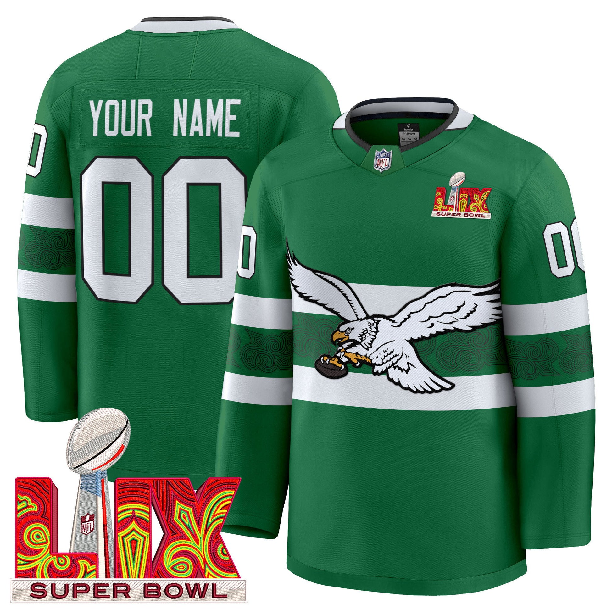 Eagles Kelly Green Hockey Premium Custom Jersey V3 - All Stitched