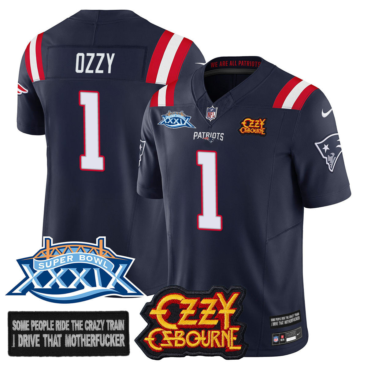 Men's New England Patriots Ozzy Osbourne Jersey - Memories Super Bowl XXXIX - All Stitched