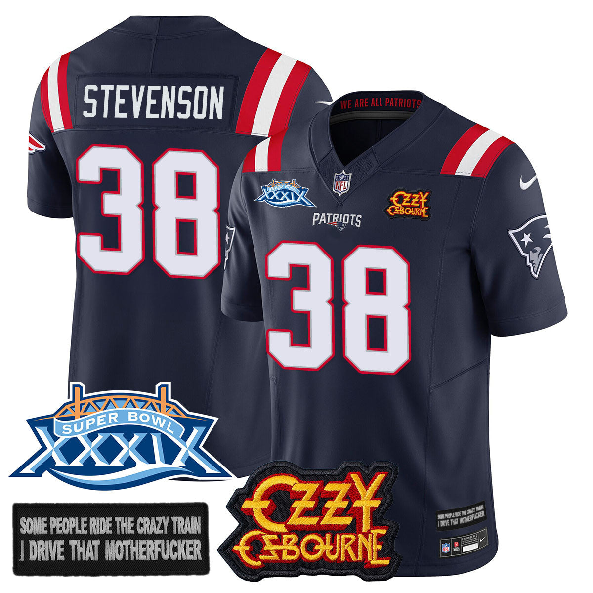 Men's New England Patriots Ozzy Osbourne Jersey - Memories Super Bowl XXXIX - All Stitched
