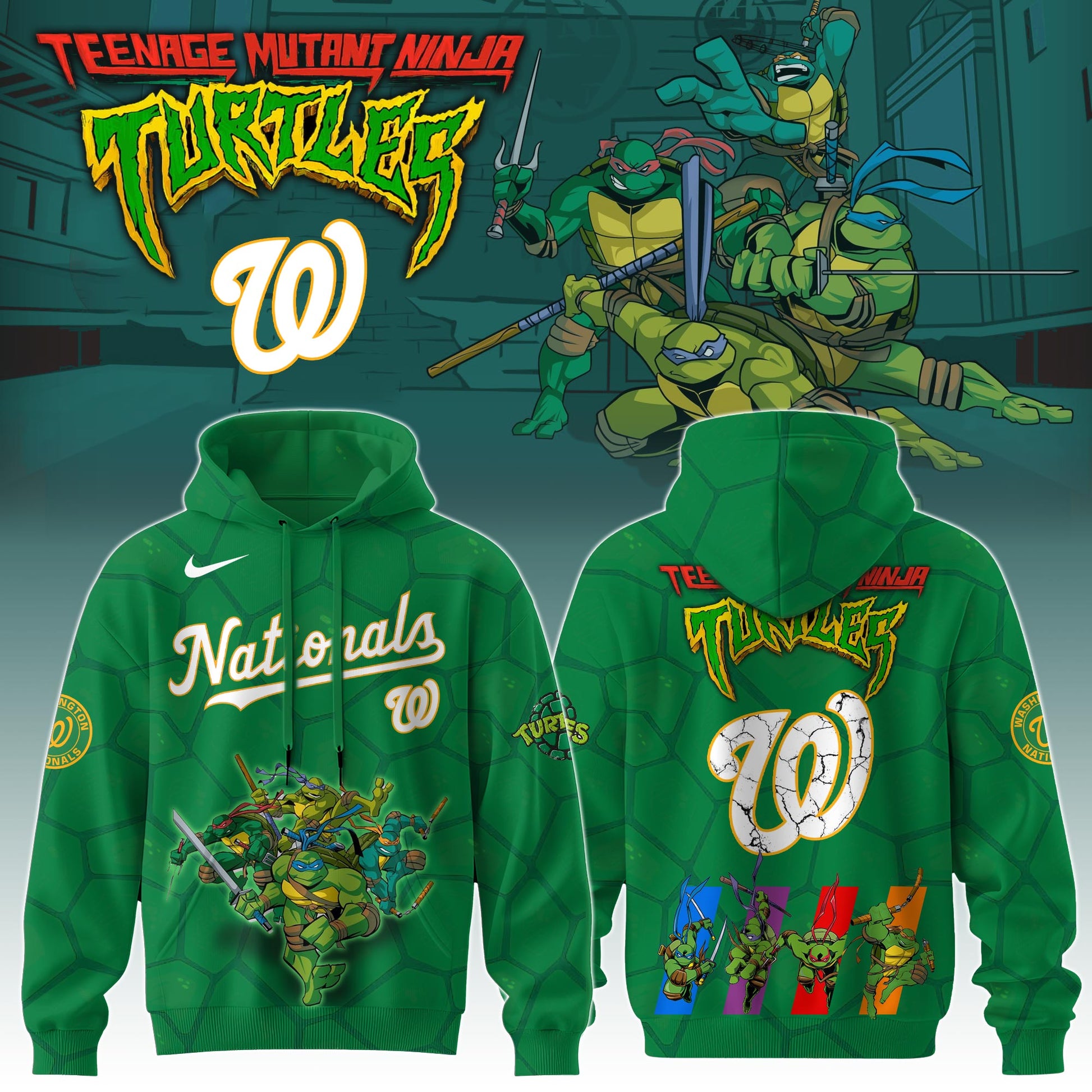 .        Washington Nationals MLB x Ninja Turtles Special Edition Hoodie 2025